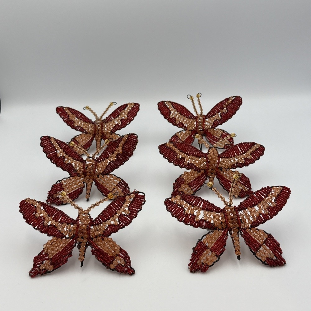 Vintage Beaded Butterfly Napkin Rings. Set of 6 matching.